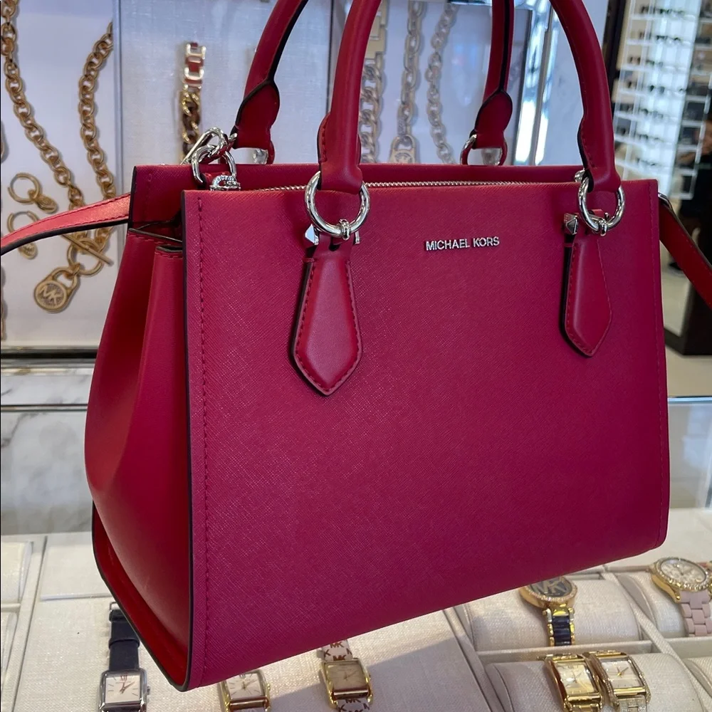 MICHAEL KORS Marilyn Medium Saffiano Leather Satchel Dark Raspberry NWT